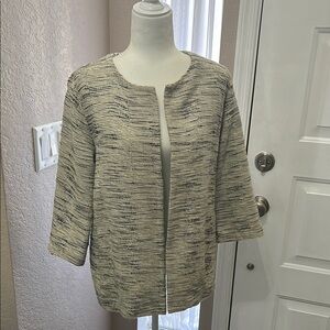 Eileen Fisher Chic Cream and Black Open Front Jacket